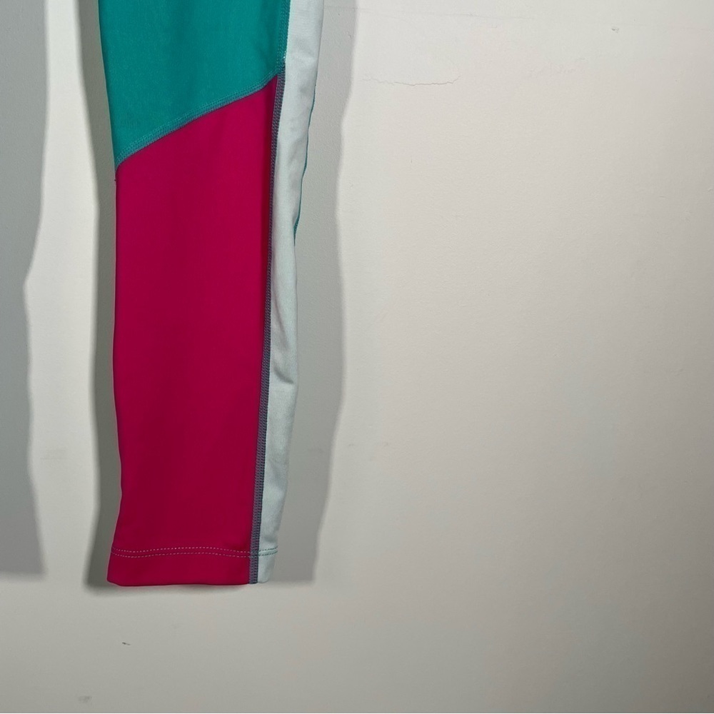 Nike Kids Leggings Girl’s Workout Tights Color Block Teal Pink Athletic Pants XL - Picture 3 of 6